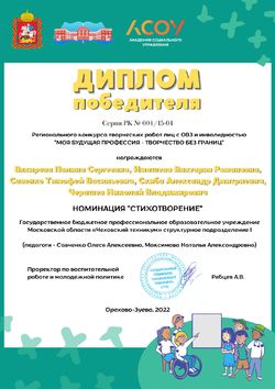 Диплом команды победителя